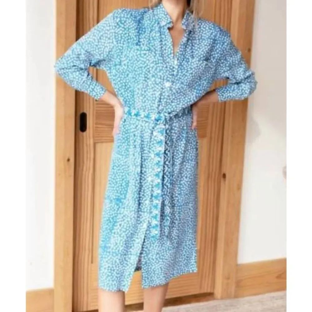 EMERSON FRY Ry shirtdress in painterly dots blue Sz Small No Waist Tie